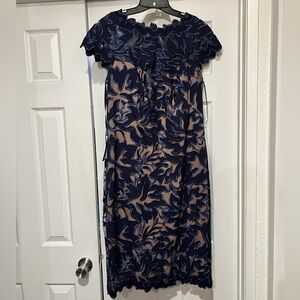 NWT TADASHI SHOJI NAVY/NUDE ILLUSION SHEATH MIDI DRESS SIZE 12
